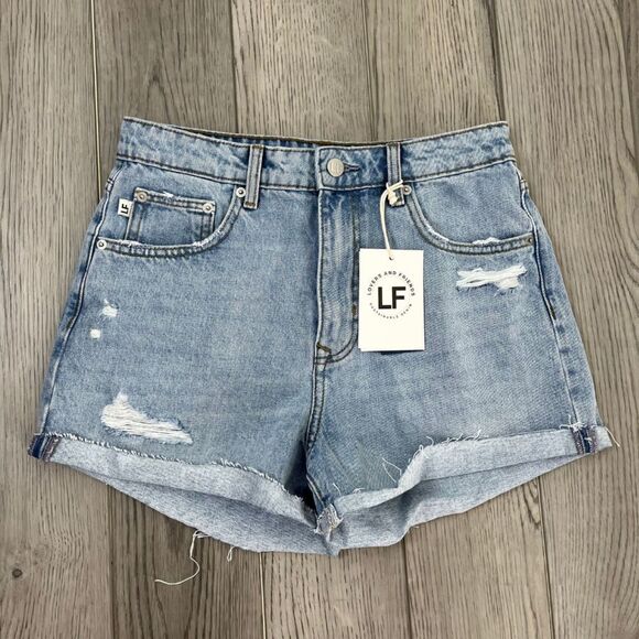 Lovers And Friends Jamie Size 27 High Rise Cuffed Distressed Denim NEW Shorts - Picture 1 of 10